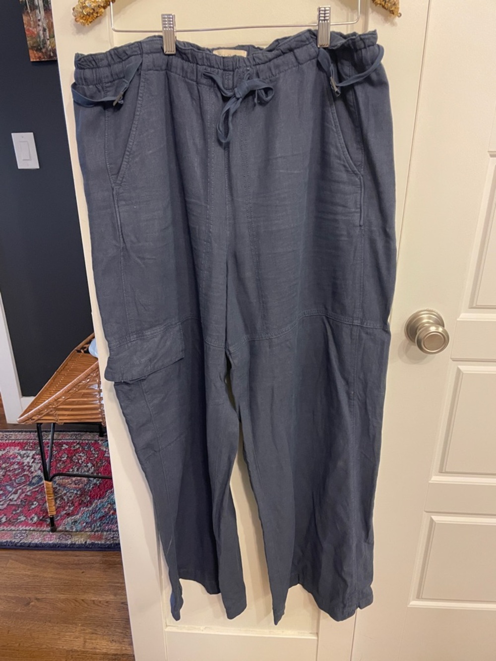 Anthropologie navy linen Drawstring Linen Pants L